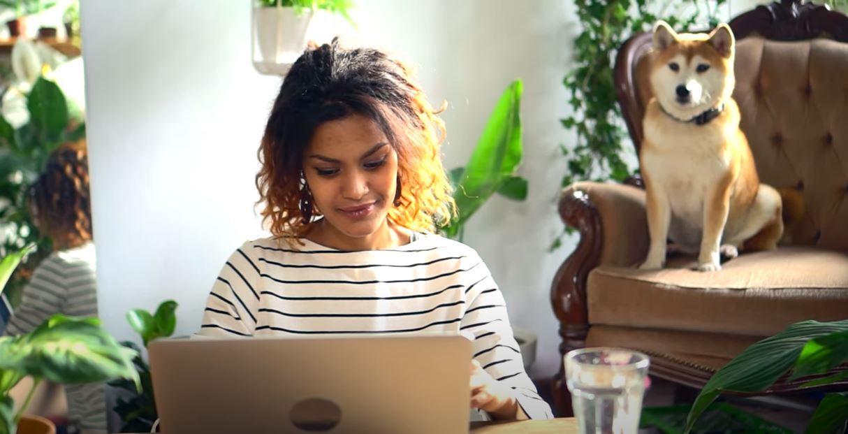 Woman working from home on laptop