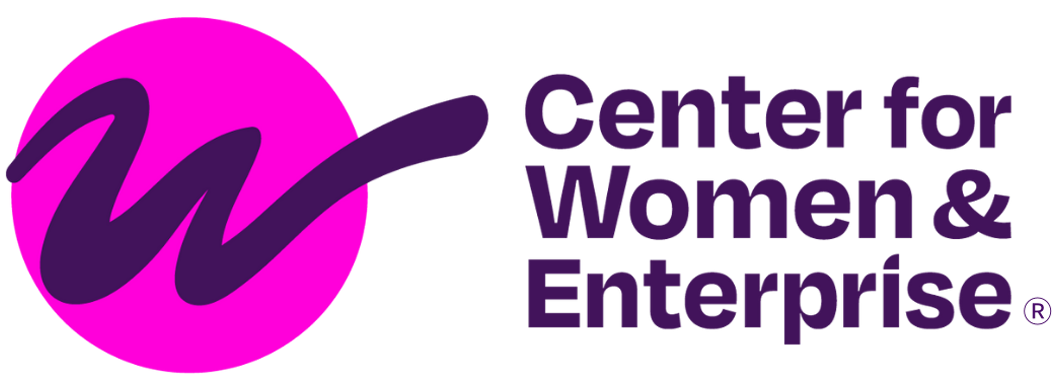CWE logo magenta circle with W and Center for Women & Enterprise